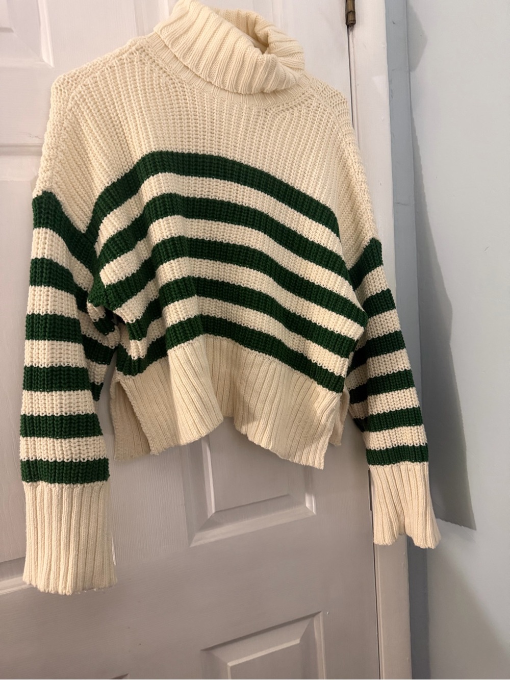 Madewell Wide Rib Turtleneck Sweater Varsity Green Stripe Small